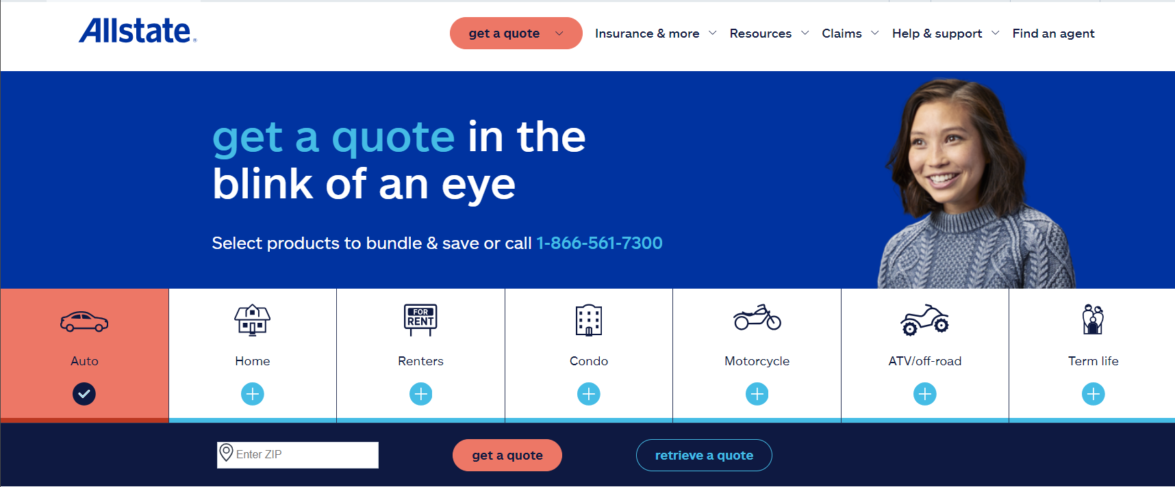 Allstate Site Screenshot: Best Windshield Replacement Coverage in New Mexico