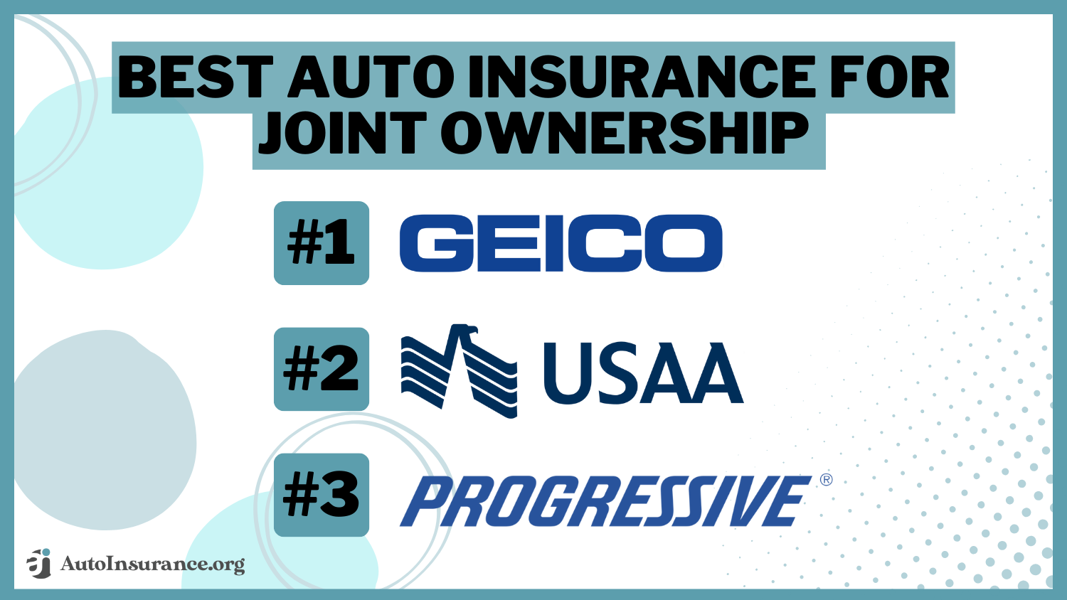Best Auto Insurance for Joint Ownership - Geico, USAA, Progressive