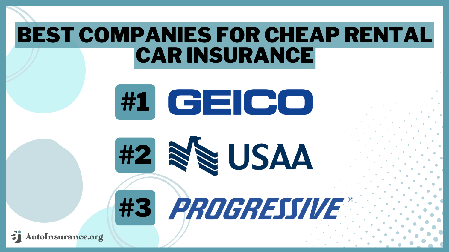 Best Companies for Cheap Rental Car Insurance: Geico. USAA, Progressive