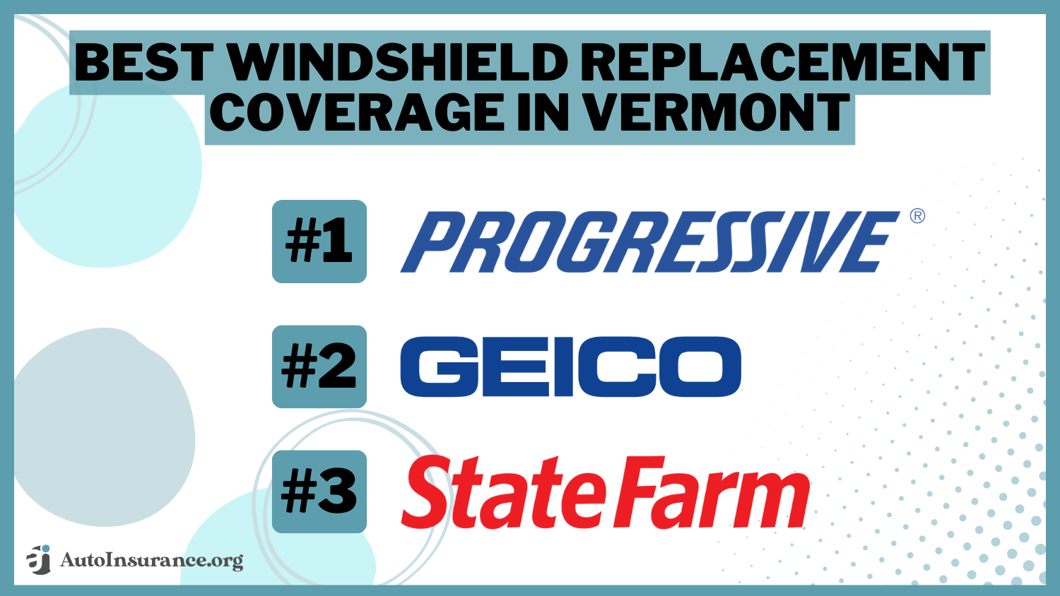 best windshield replacement coverage in Vermont: Progressive, Geico, State Farm