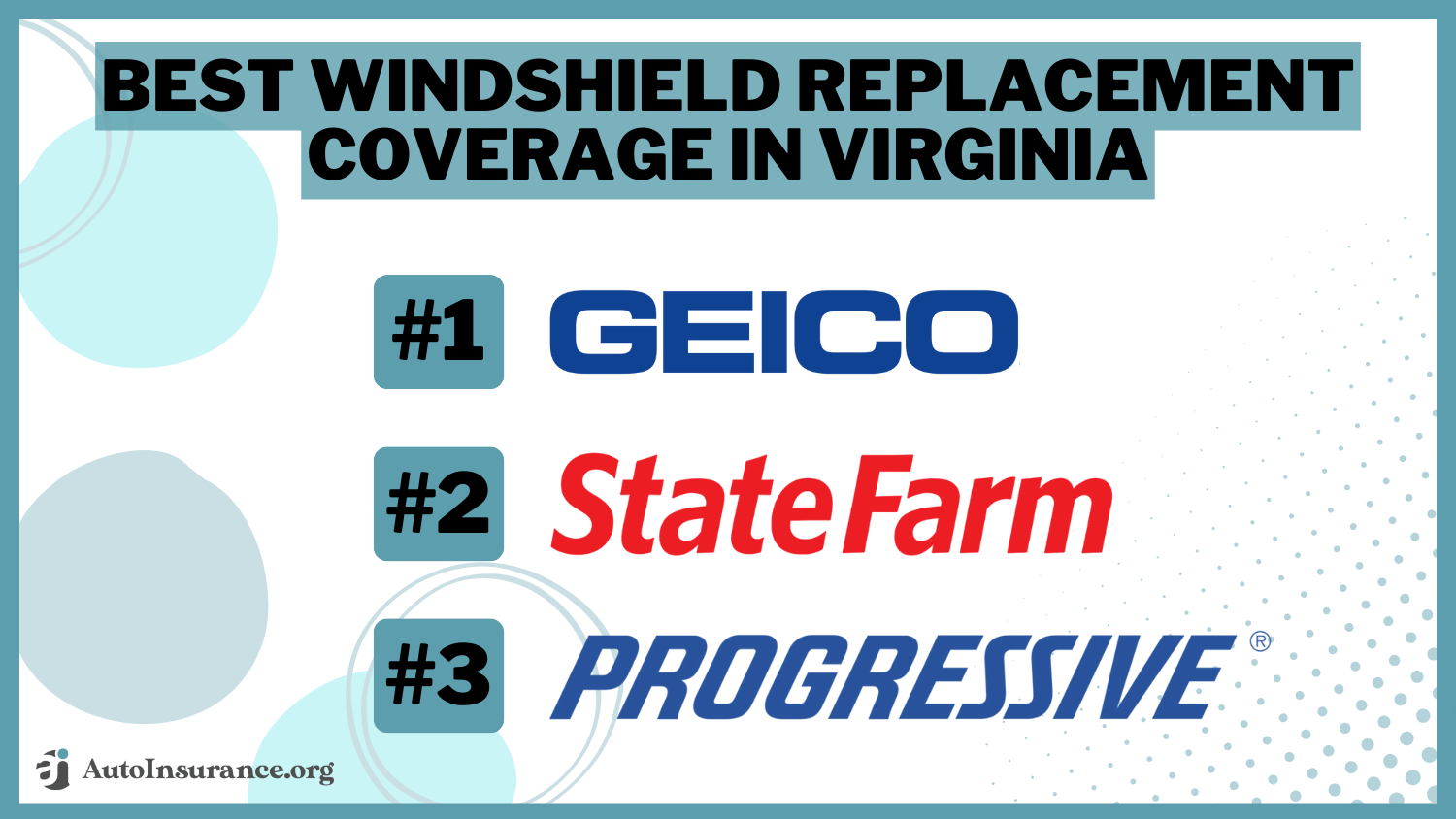 best windshield replacement coverage in Virginia: Geico, State Farm, Progressive