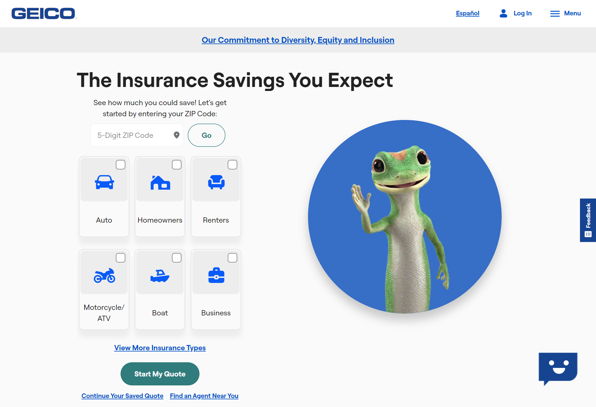 Geico Site Screenshot: Best Bellingham, Washington Auto Insurance