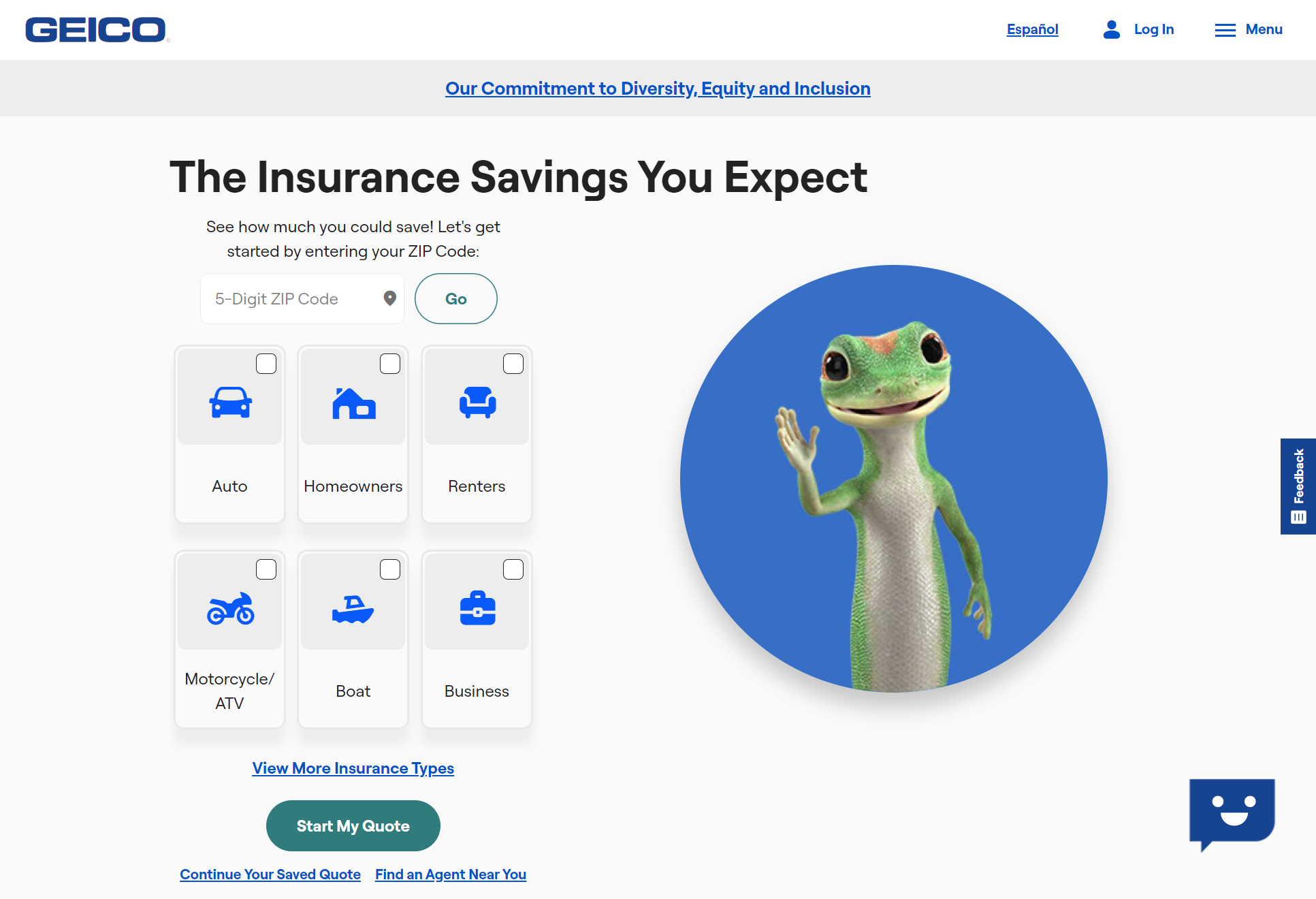 Geico site screenshot: Best Companies for Cheap Rental Car Insurance