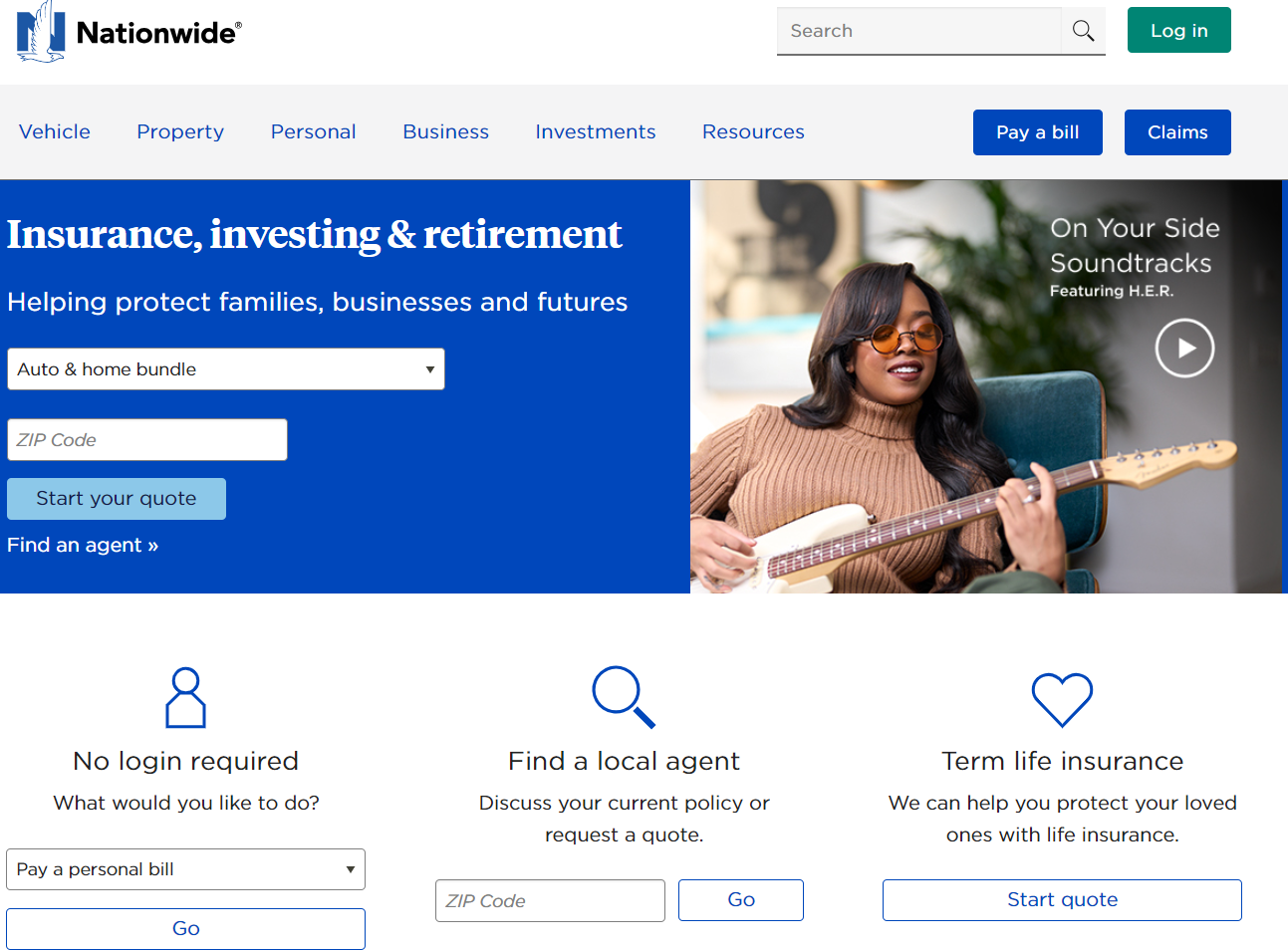 Liberty Mutual vs. Nationwide Auto Insurance: Nationwide Site Screenshot