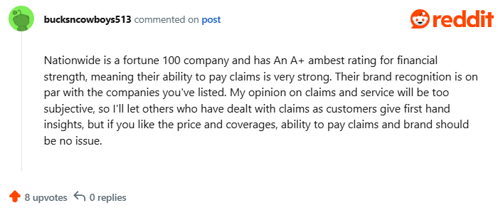 Nationwide Auto Insurance Review: Reddit Site Screenshot