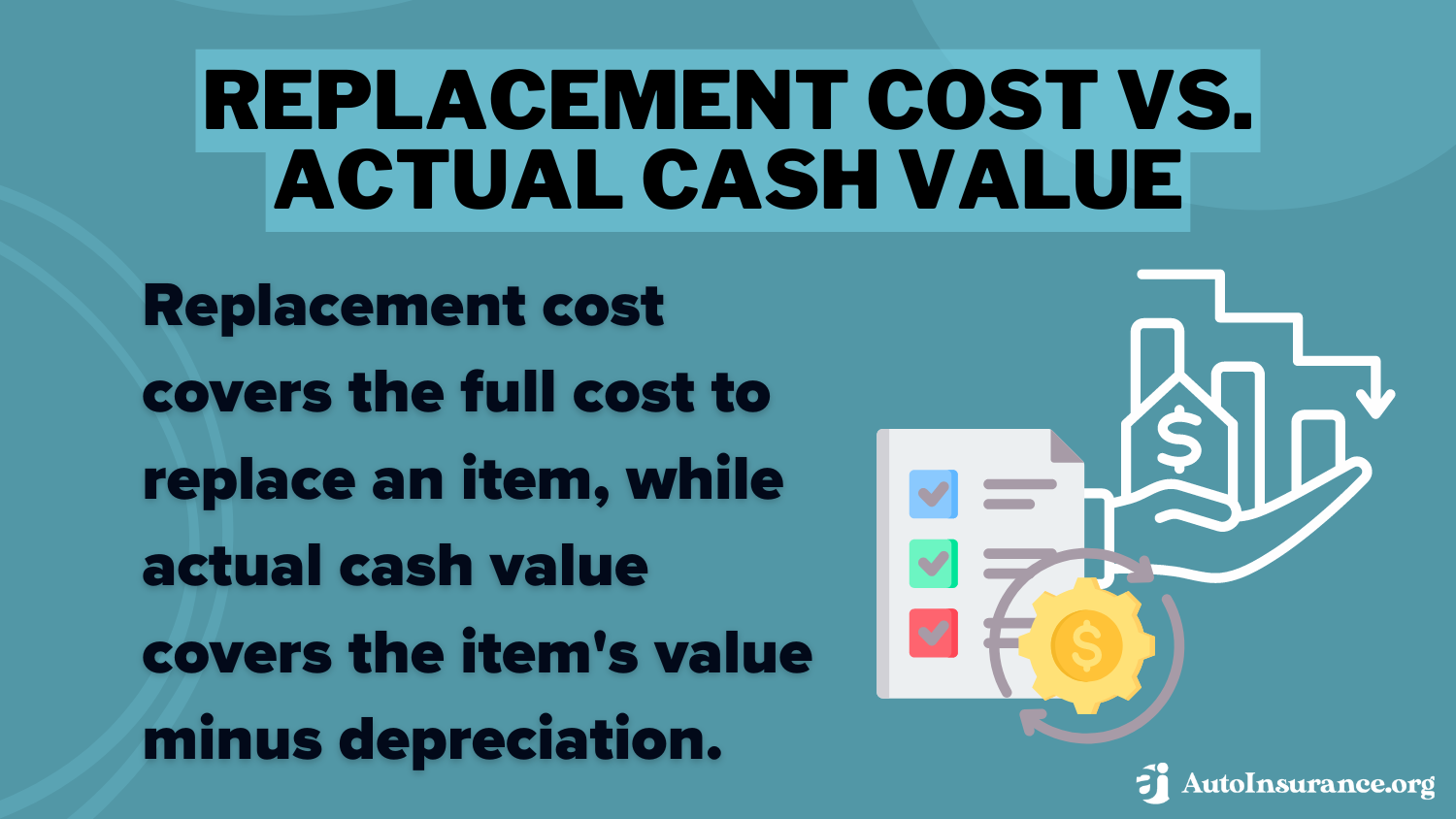 Replacement costs vs. actual cash value definition card: actual cash value