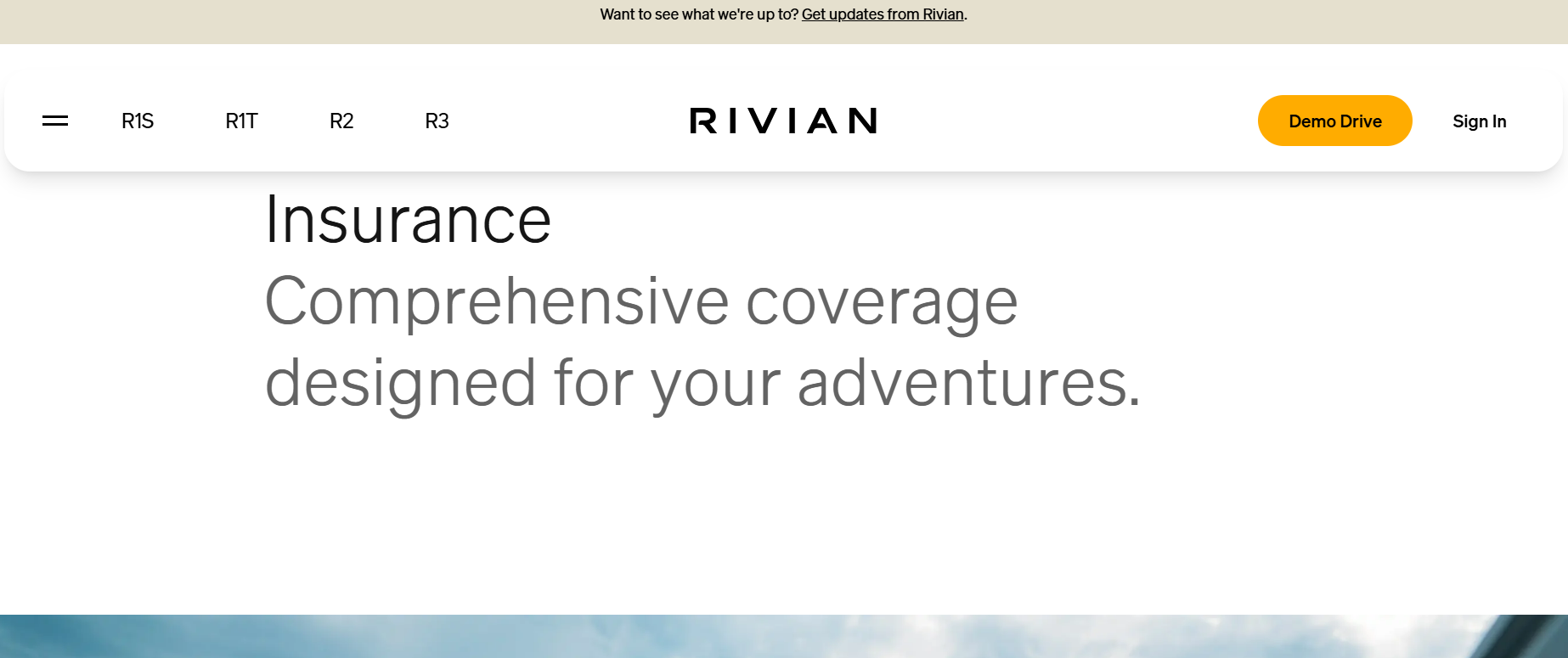 Rivian Auto Insurance Review: Rivian Site Screenshot