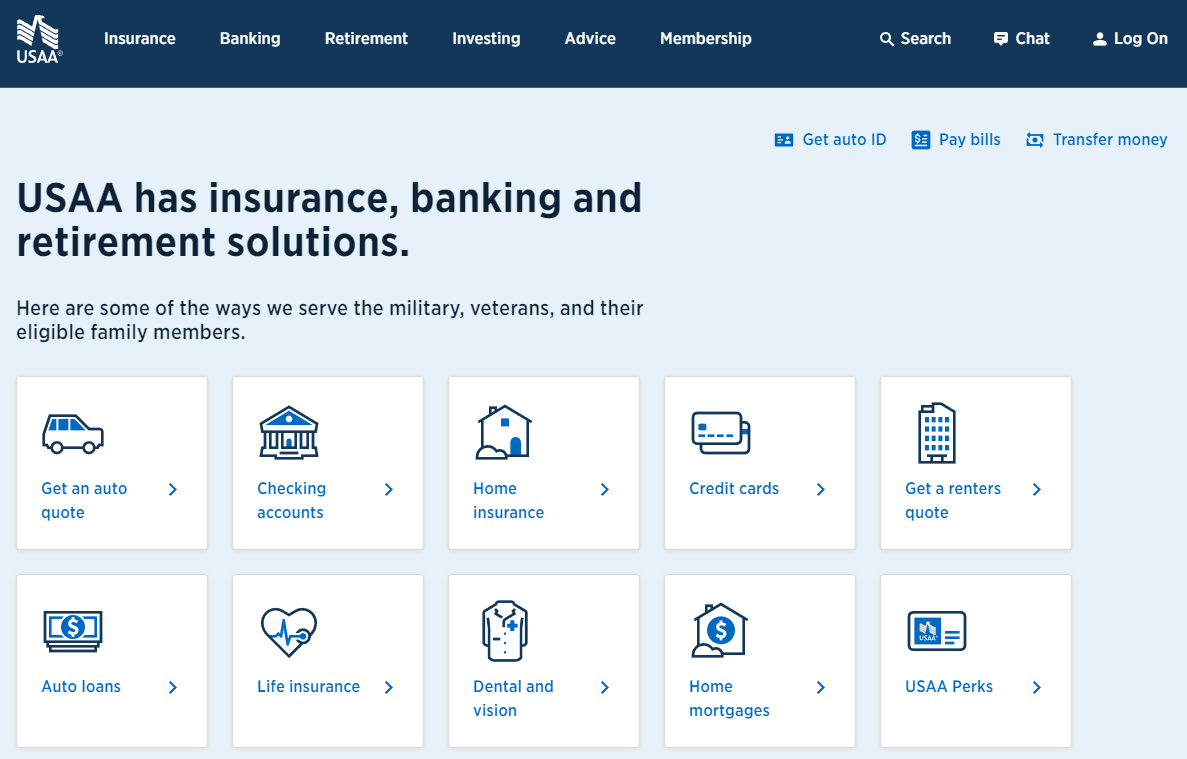 USAA Site Screenshot: Best Dallas, Texas Auto Insurance