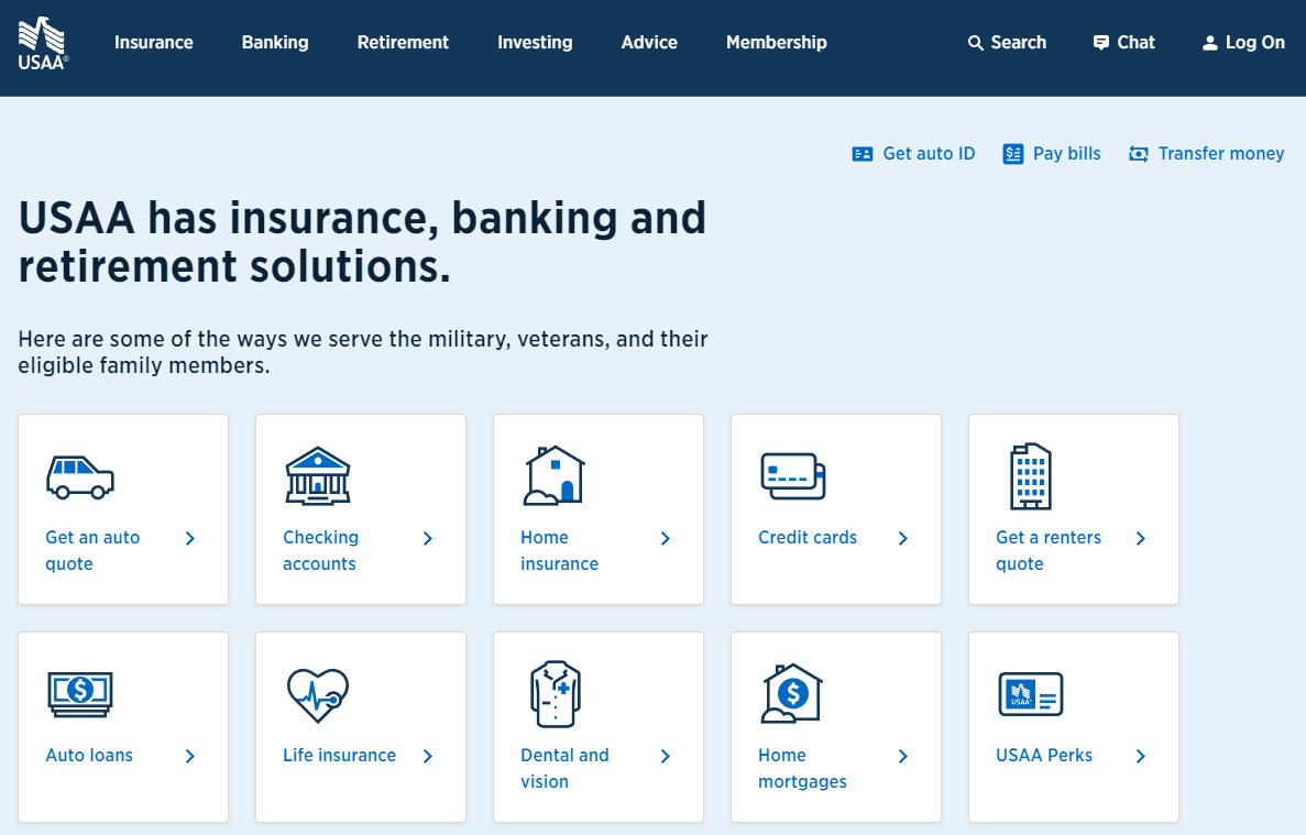 USAA Site Screenshot: Best Bellingham, Washington Auto Insurance