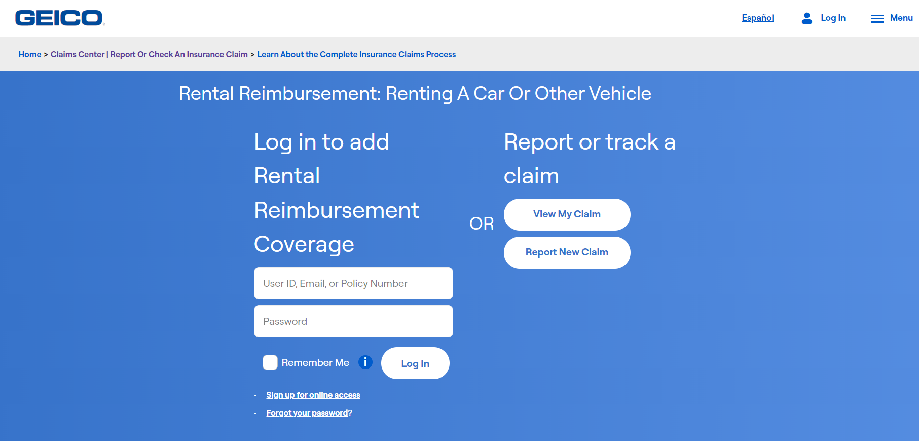 Does my auto insurance cover rental cars?: Geico Site Screenshot