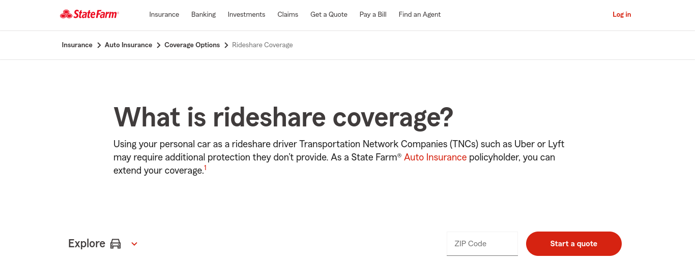 state farm provider screenshot: Rideshare insurance