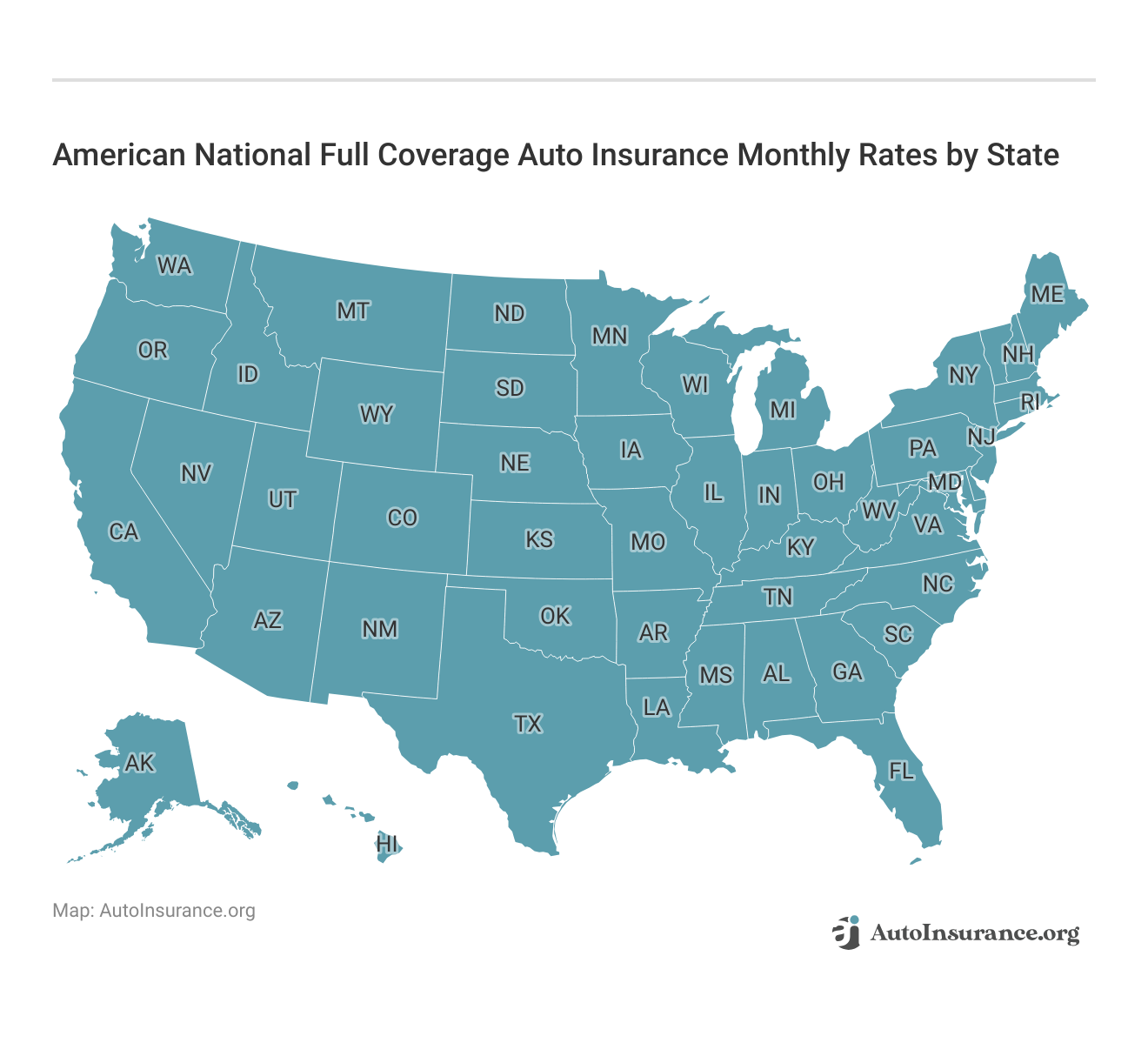 <h3>American National Full Coverage Auto Insurance Monthly Rates by State</h3>