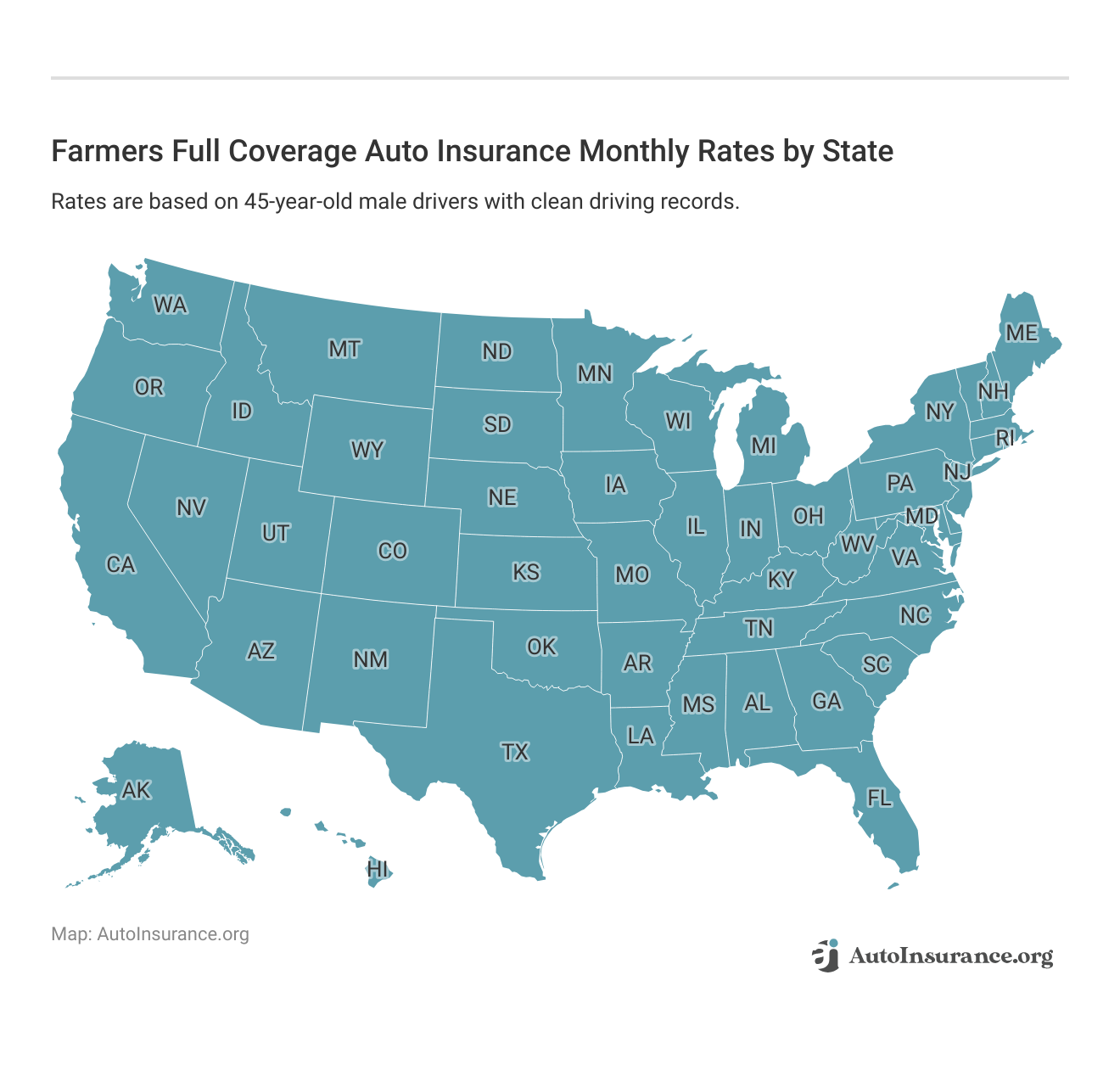 <h3>Farmers Full Coverage Auto Insurance Monthly Rates by State</h3>