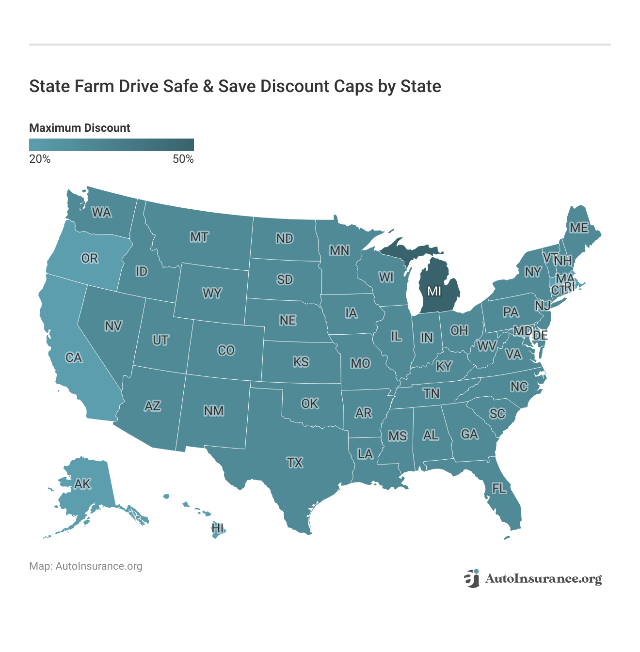 <h3>State Farm Drive Safe & Save Discount Caps by State</h3>