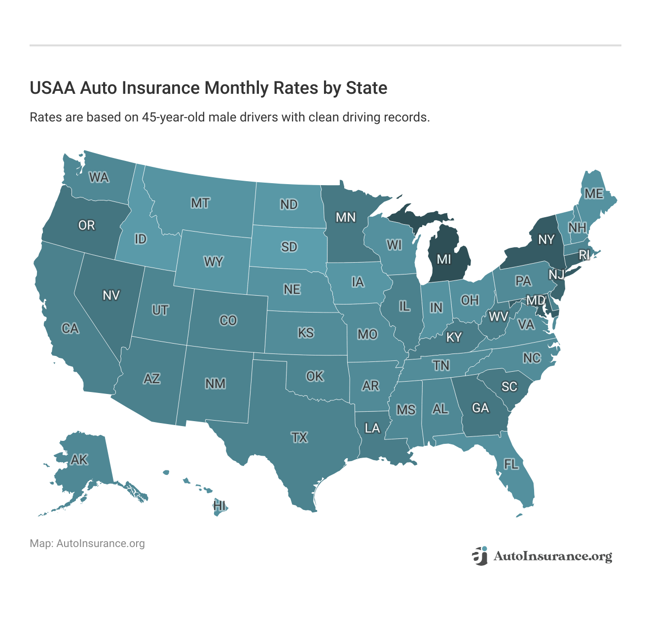 <h3>USAA Auto Insurance Monthly Rates by State</h3>