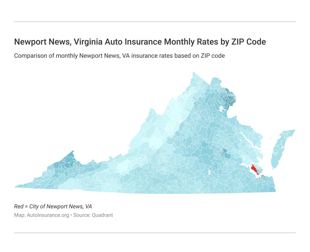 Newport News, Virginia Auto Insurance Monthly Rates by ZIP Code