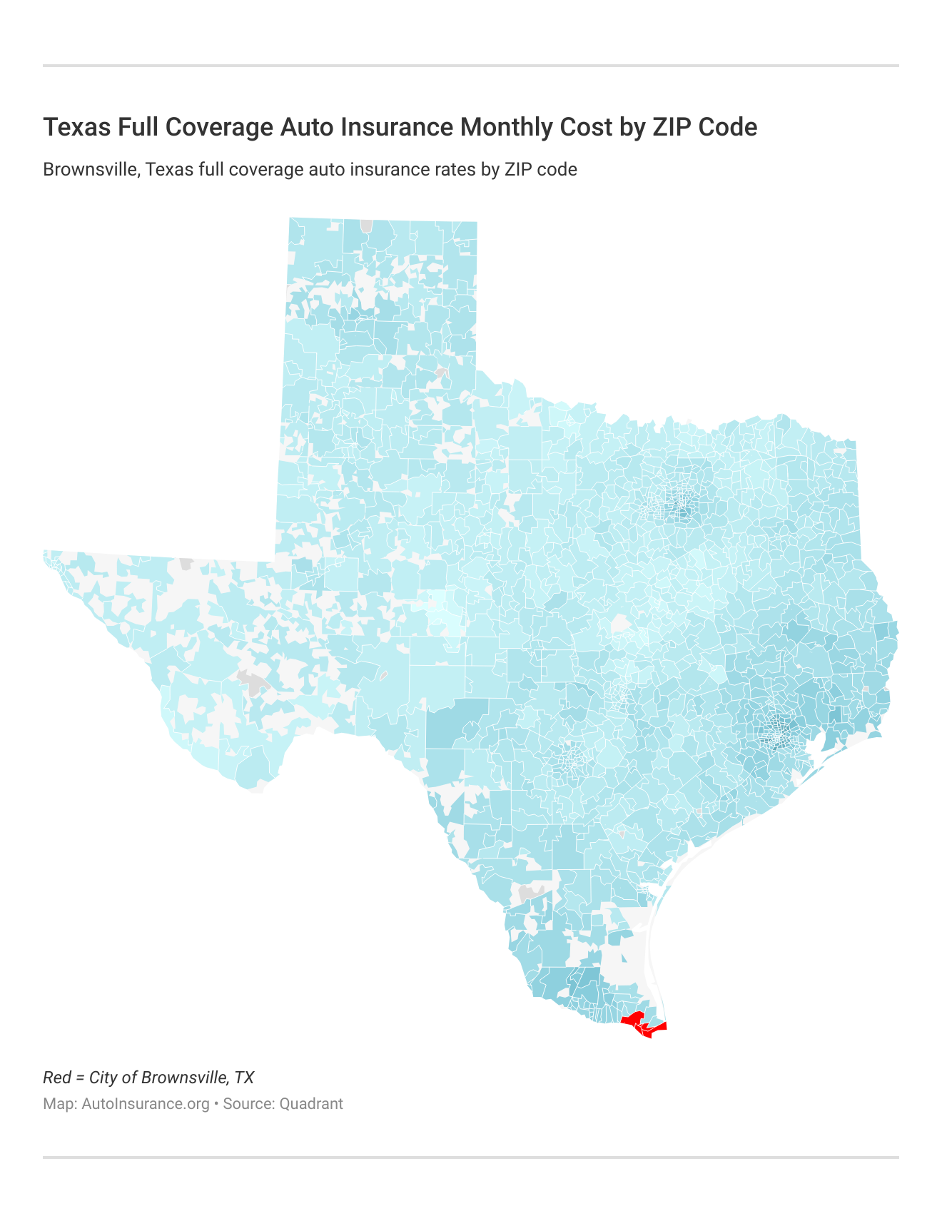 Texas Full Coverage Auto Insurance Monthly Cost by ZIP Code